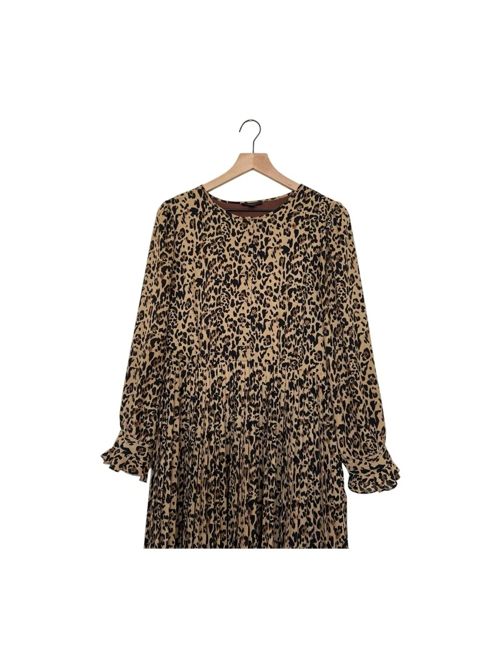 J Crew Leopard Print Button Front Pleated Skirt Long Sleeves Lined Midi dress 12